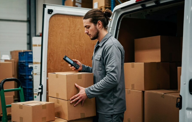 warehouse worker preparing customer orders in USA