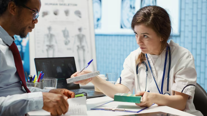 Nurse practitioner reviewing medical records and healthcare licensing documents in Washington State