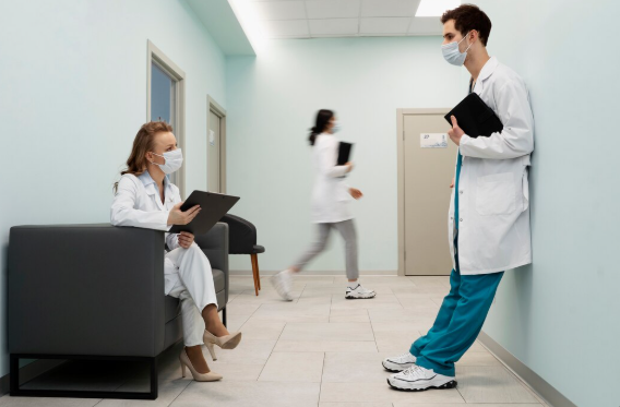 Occupational health nurse practitioner working a four day schedule in a modern medical clinic