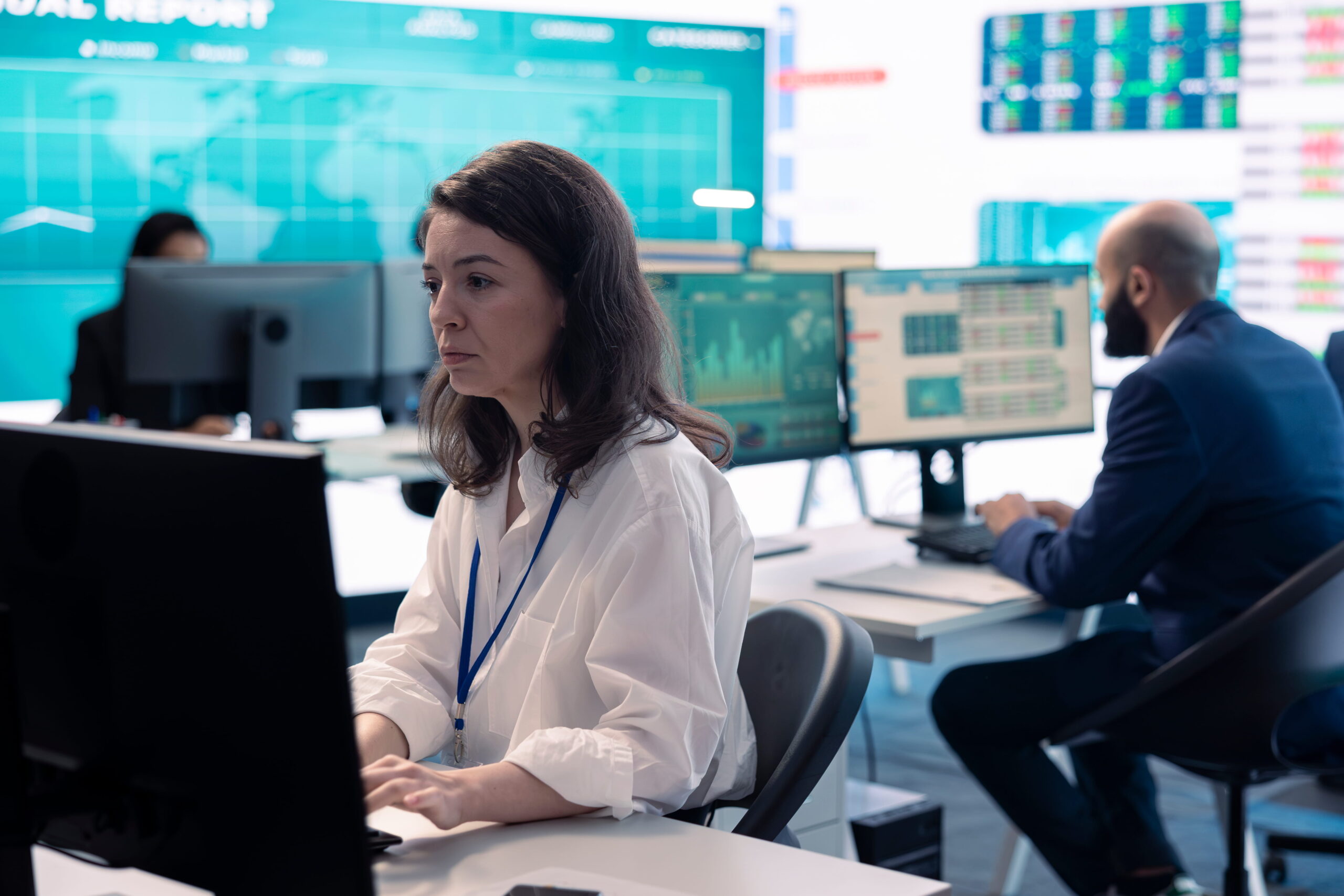 Junior cybersecurity analyst monitoring network security.